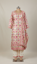 Ivory Silk salwar suit with rose threadwork
