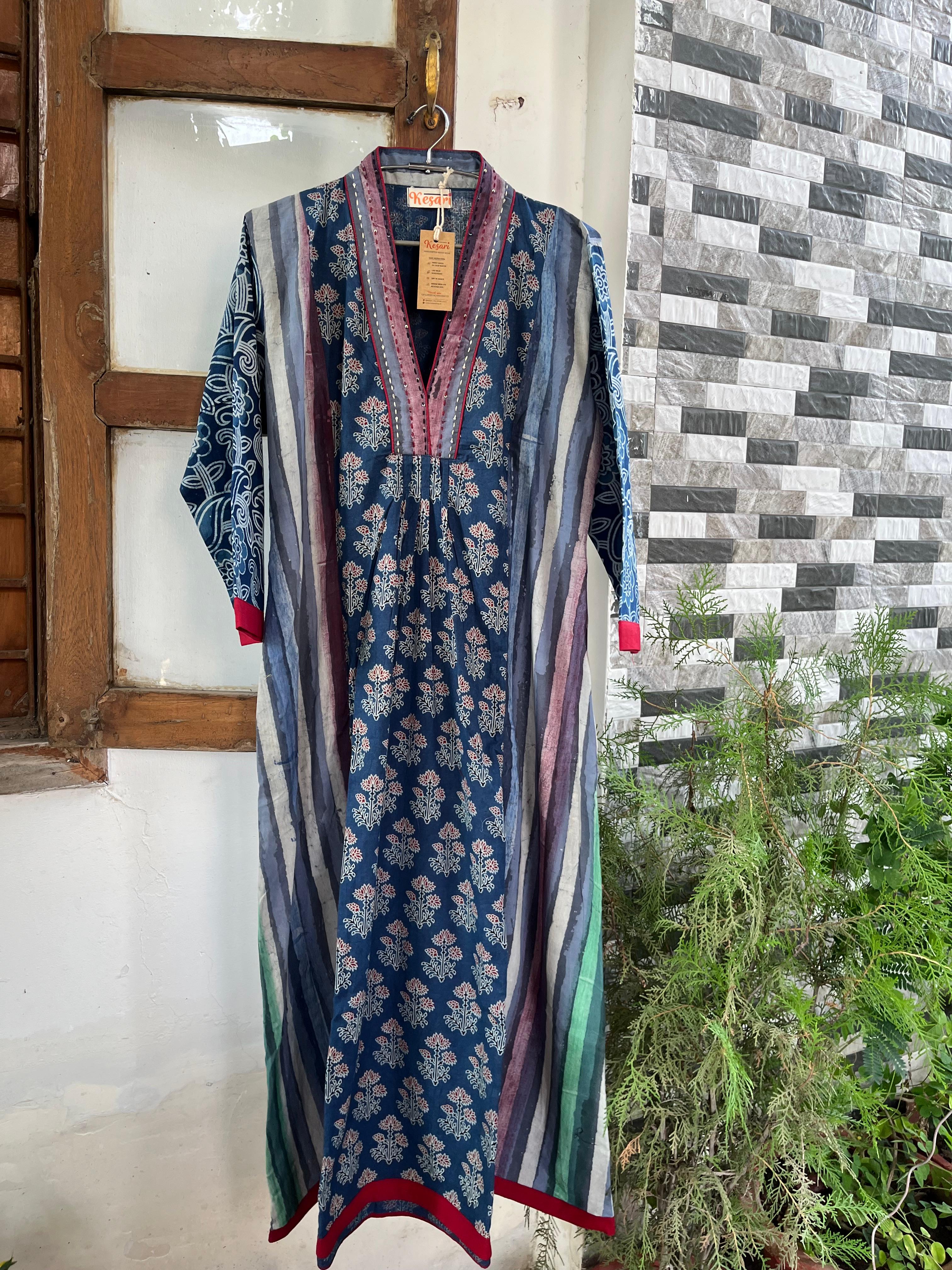 Pure Cotton Floral & striped Dress